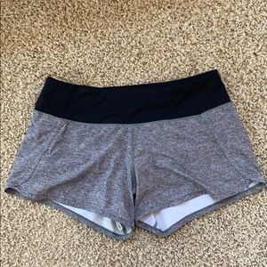 Lululemon shorts, black band with heathered grey